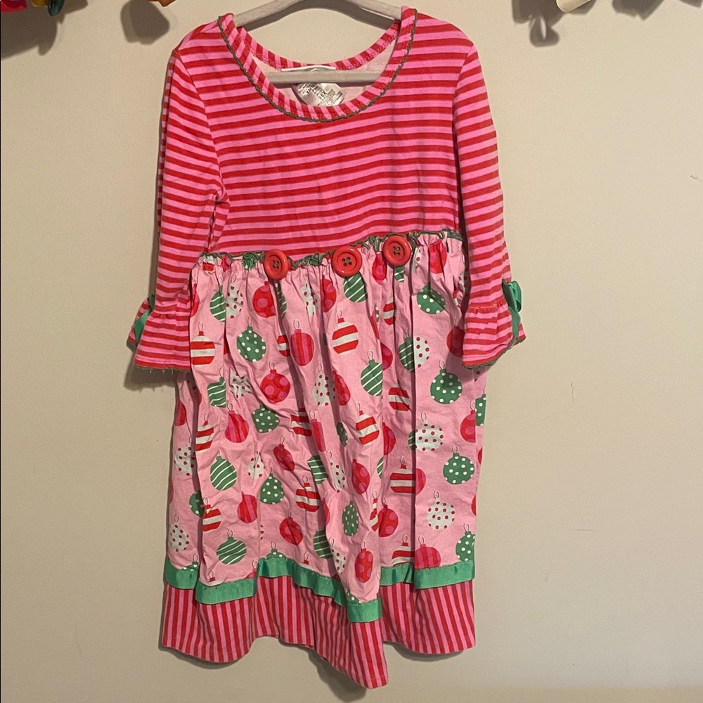 Bonnie Jean Pink and Red Striped Christmas dress girls size 6X